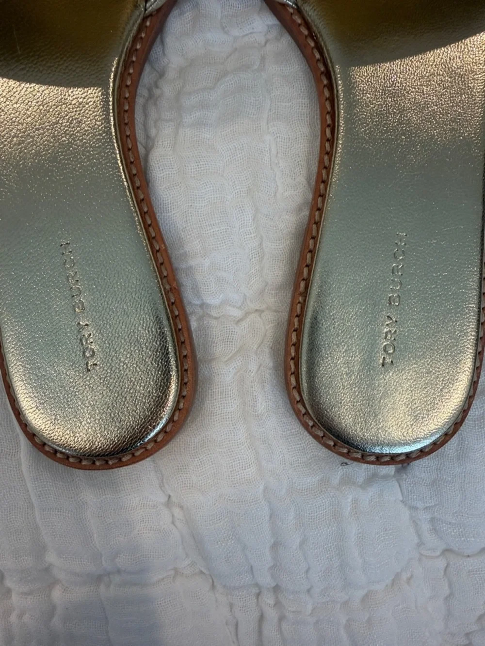 Tory Burch Metallic Gold Logo Slide Sandals - Gold - Picture 3 of 4